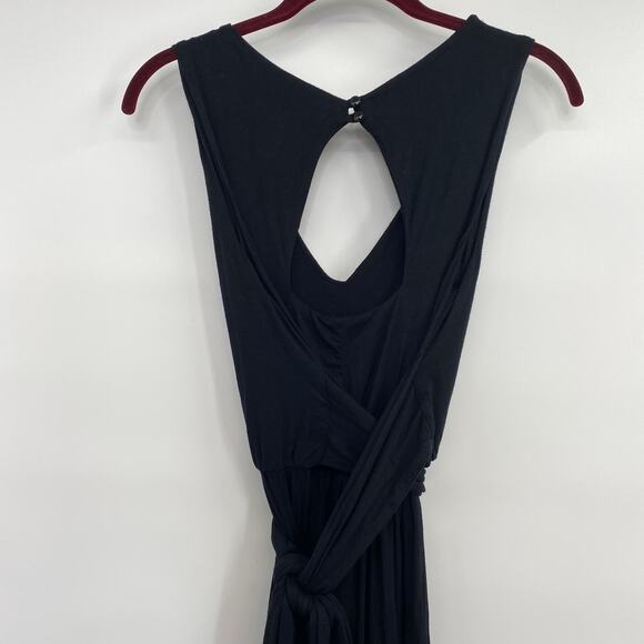 ModCloth Maxi Dress Jersey Knit Stretchy Tie Waist Solid Black Sleeveless Small - Picture 6 of 9